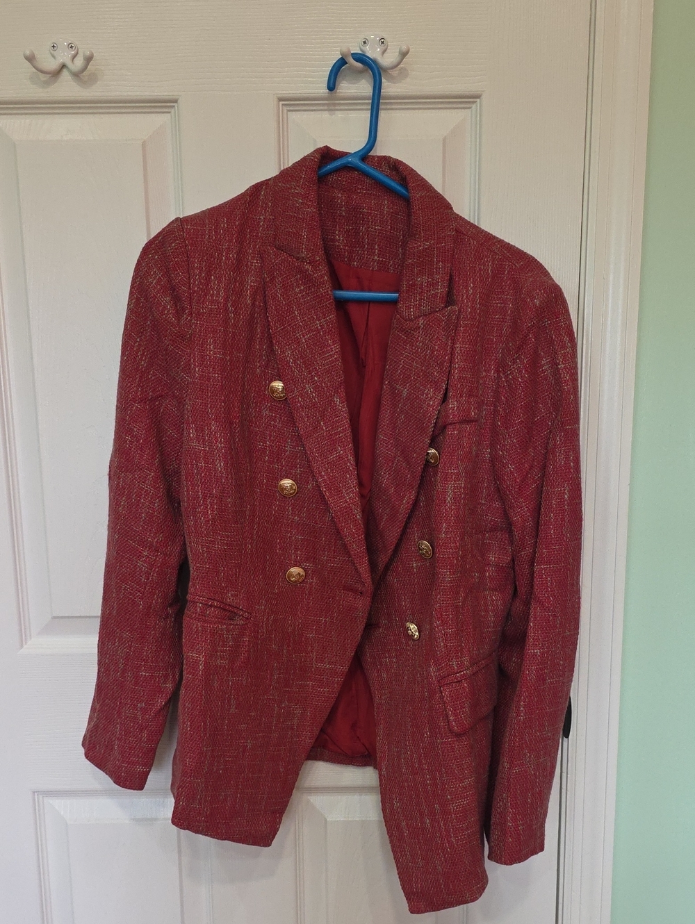 Women's  Red Double-Breasted Blazer